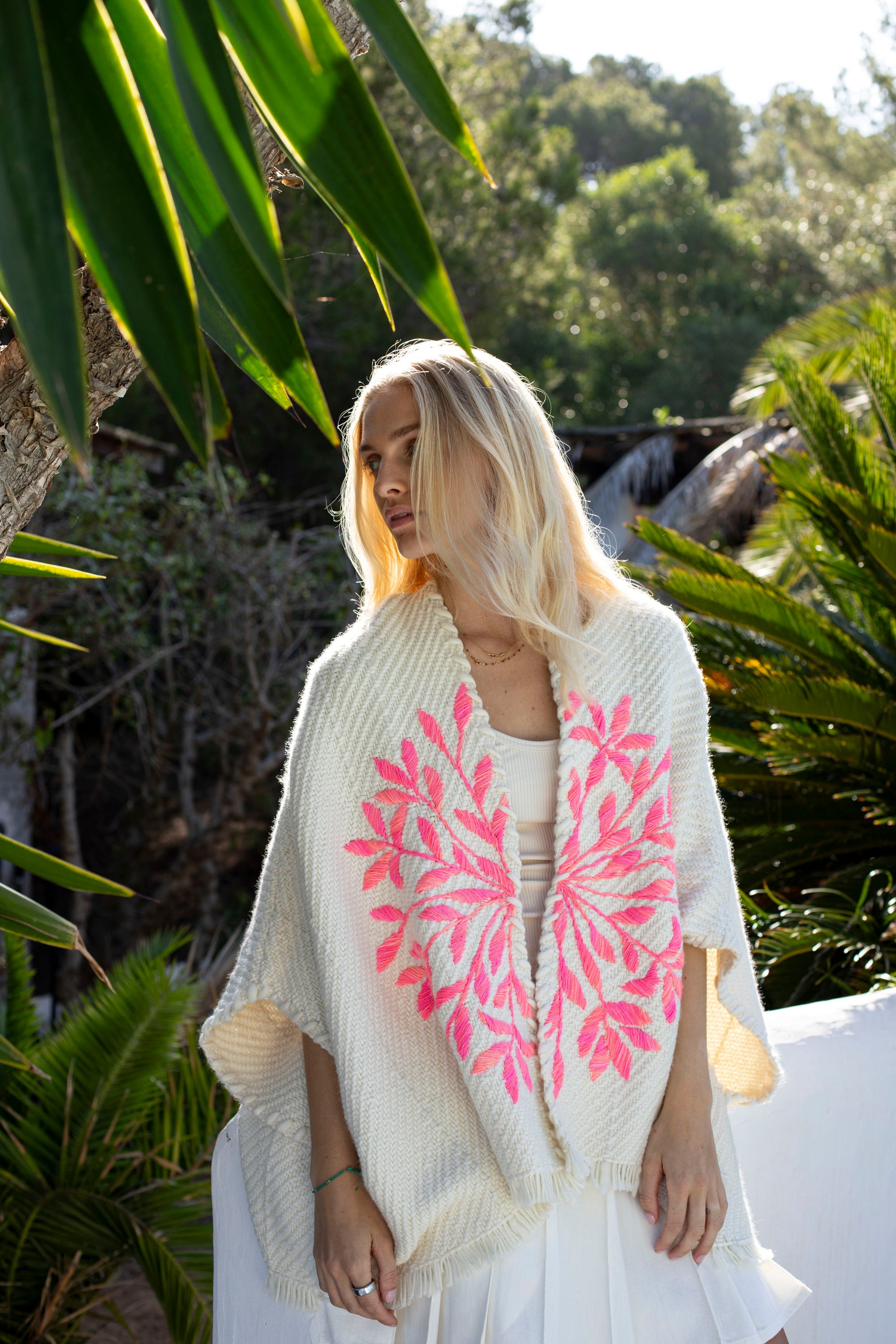 Lose Cardigan Bella - Agapantos large - Flamingo - Ivoire