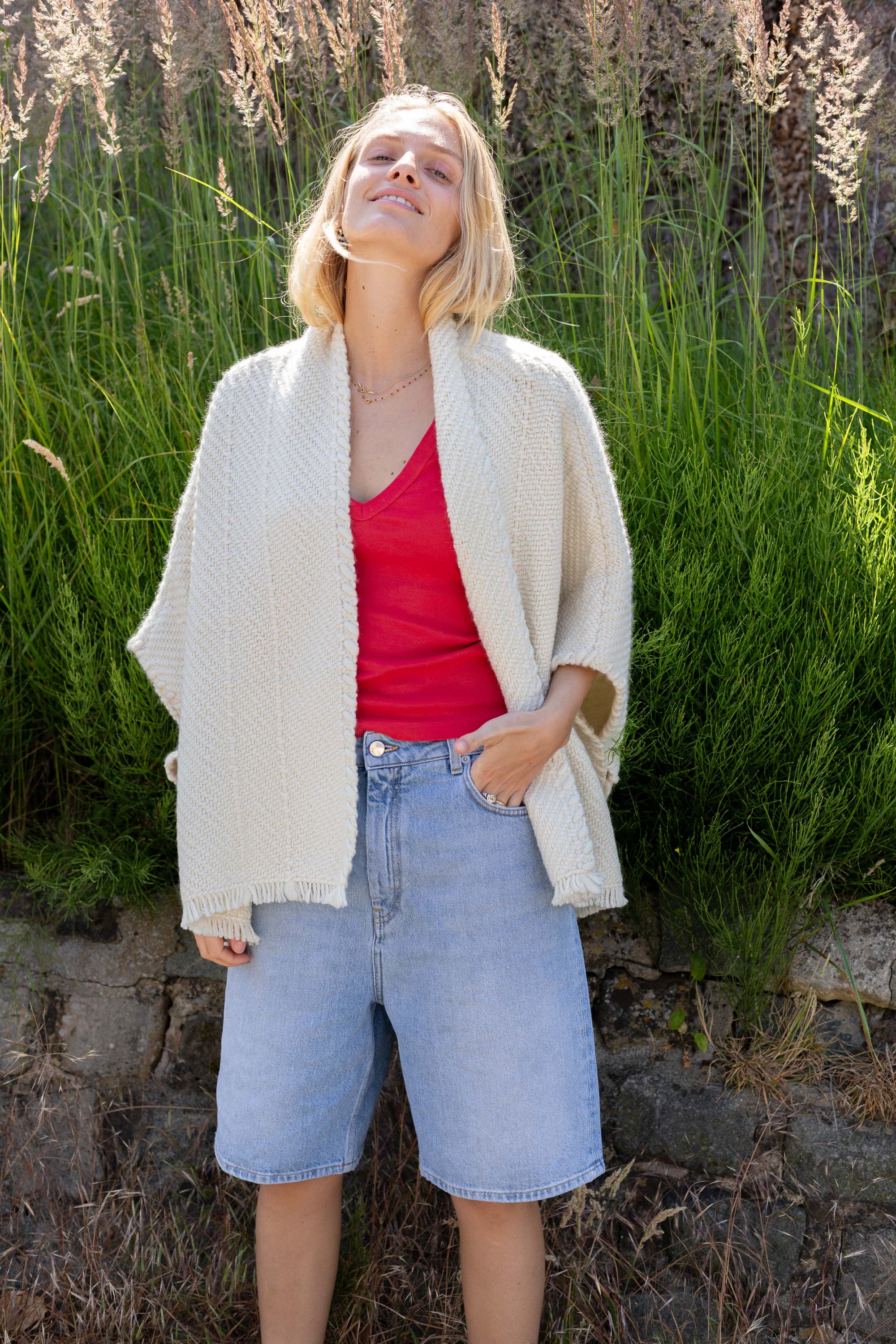 Lose Cardigan Bella - Amora - Rouge - Ivoire