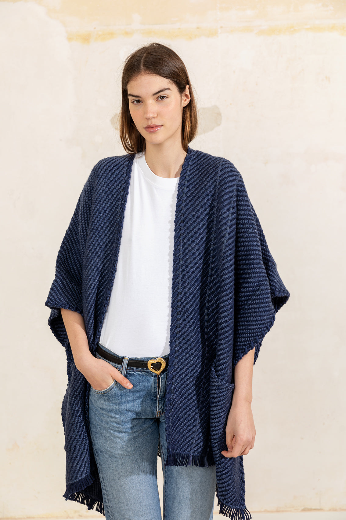 Oversized Cape with Pockets Erin, Navy