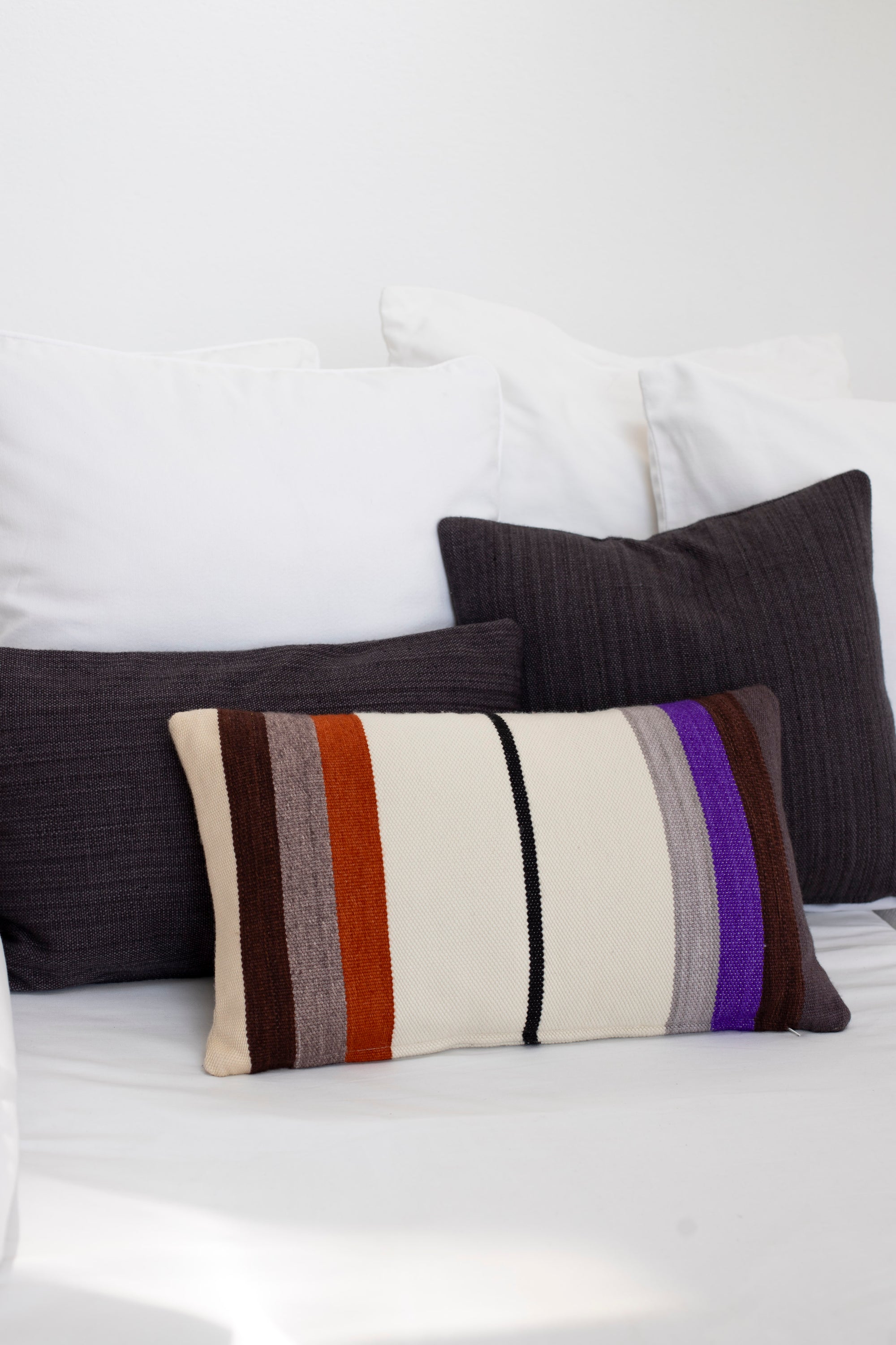 Pillow, Stripes, Brown/ Purple