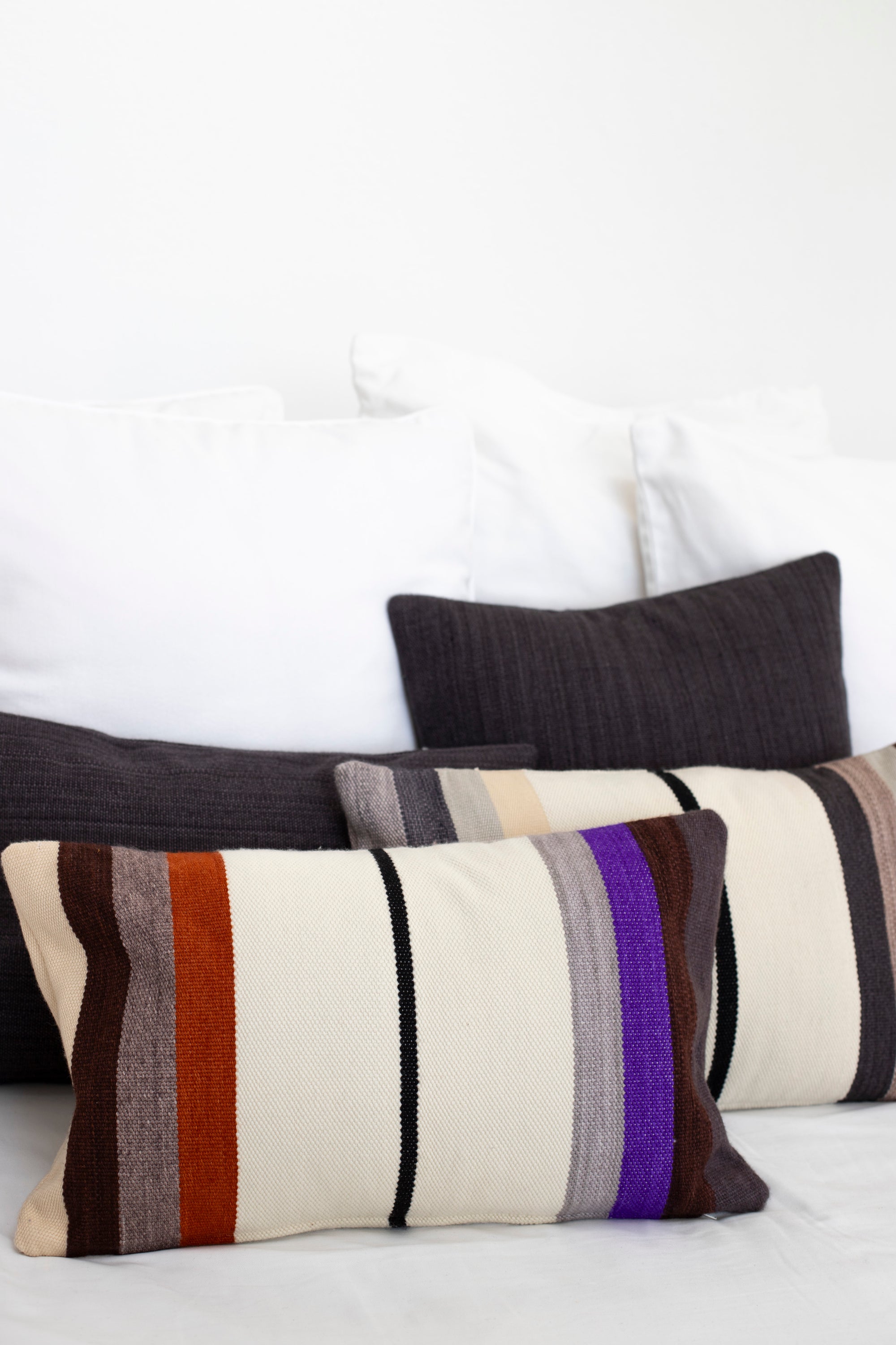 Pillow, Stripes, Brown/ Purple